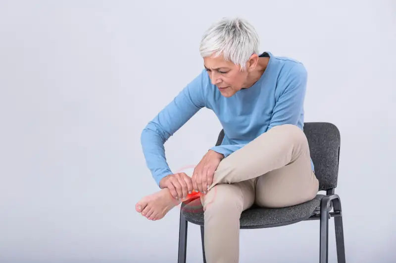woman holding painful ankle